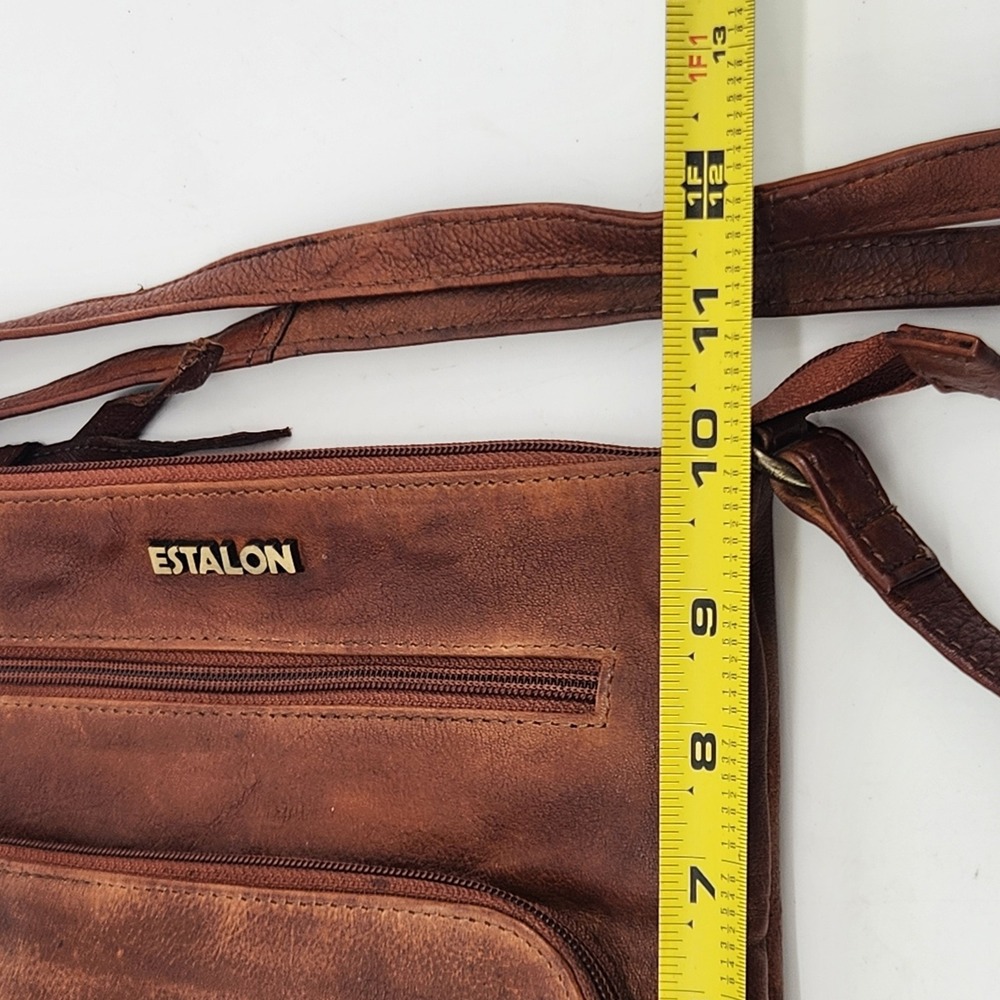 Estalon Crossbody Bag Brown Genuine Leather Adjustable Strap Messenger Purse - Picture 9 of 9